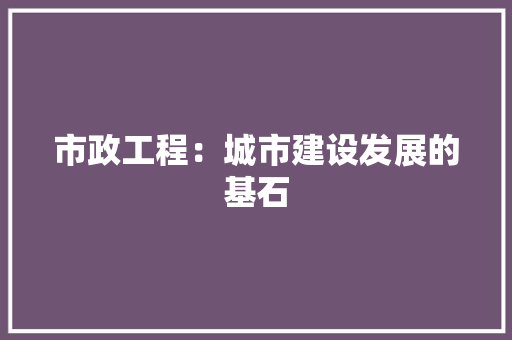 市政工程：城市建设发展的基石