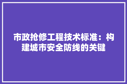 市政抢修工程技术标准：构建城市安全防线的关键 中式风格装饰