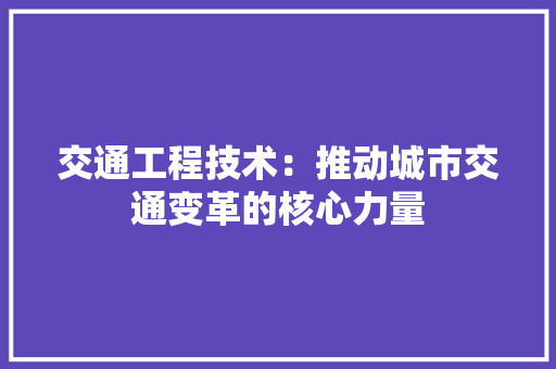 交通工程技术：推动城市交通变革的核心力量 家居装修