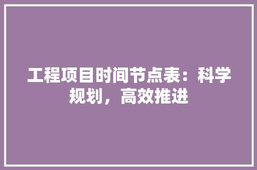 工程项目时间节点表：科学规划，高效推进