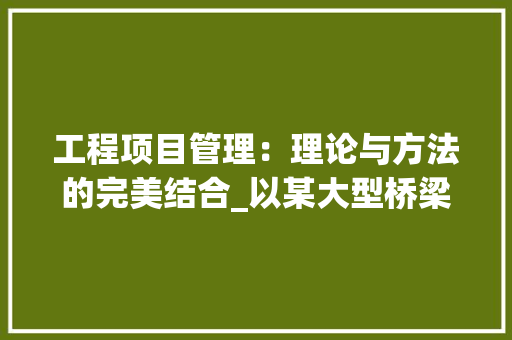 工程项目管理：理论与方法的完美结合_以某大型桥梁项目为例