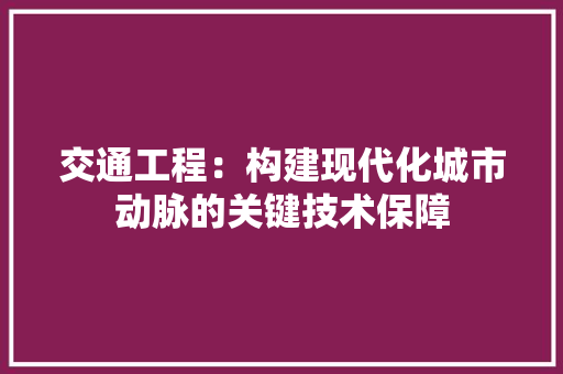 交通工程：构建现代化城市动脉的关键技术保障 家居装修
