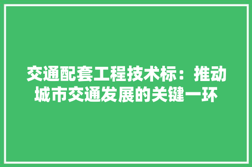 交通配套工程技术标：推动城市交通发展的关键一环