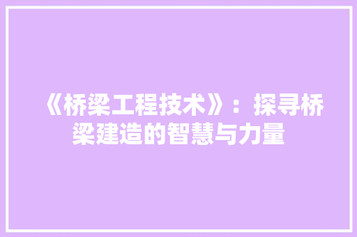 《桥梁工程技术》：探寻桥梁建造的智慧与力量