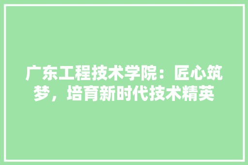 广东工程技术学院：匠心筑梦，培育新时代技术精英