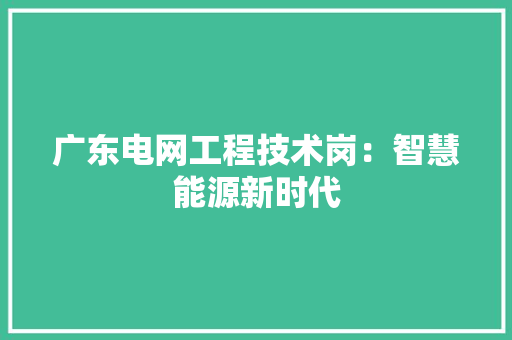 广东电网工程技术岗：智慧能源新时代