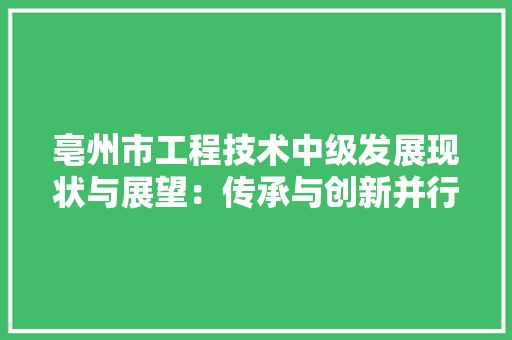 亳州市工程技术中级发展现状与展望：传承与创新并行，铸就未来辉煌