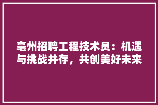 亳州招聘工程技术员：机遇与挑战并存，共创美好未来 家居装修