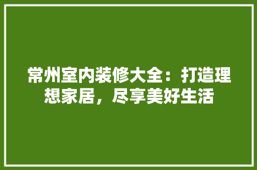 常州室内装修大全：打造理想家居，尽享美好生活