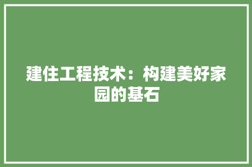 建住工程技术：构建美好家园的基石