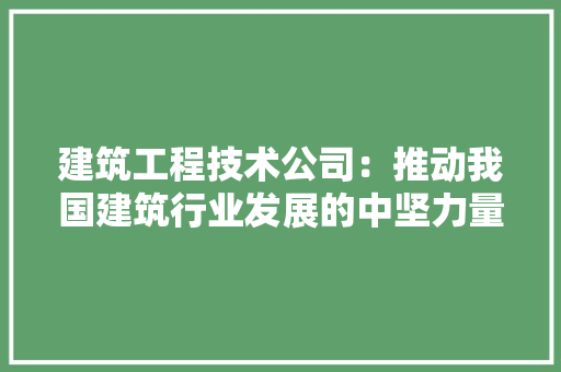建筑工程技术公司：推动我国建筑行业发展的中坚力量