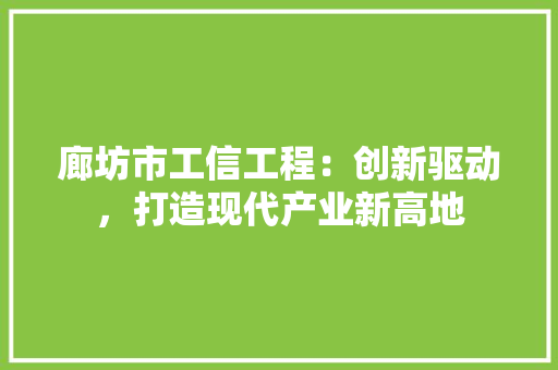 廊坊市工信工程：创新驱动，打造现代产业新高地