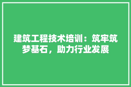 建筑工程技术培训：筑牢筑梦基石，助力行业发展