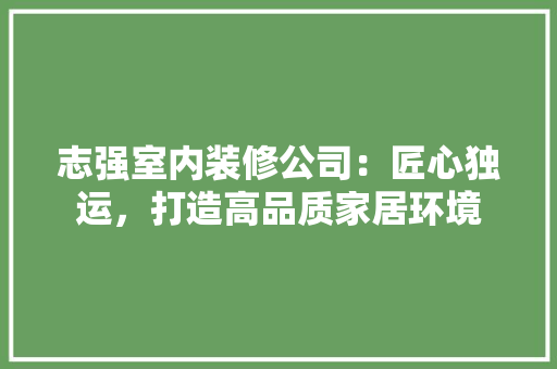 志强室内装修公司：匠心独运，打造高品质家居环境 中式风格装饰