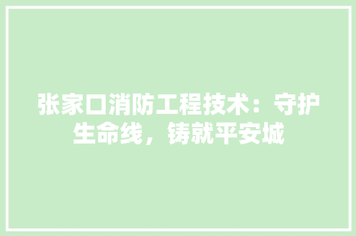 张家口消防工程技术：守护生命线，铸就平安城