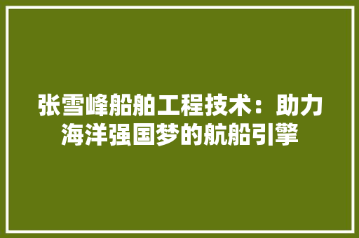 张雪峰船舶工程技术：助力海洋强国梦的航船引擎