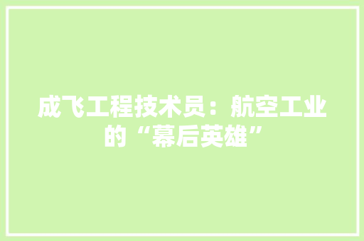 成飞工程技术员：航空工业的“幕后英雄”