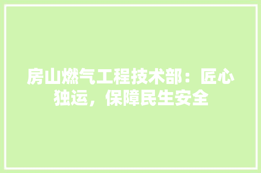 房山燃气工程技术部：匠心独运，保障民生安全