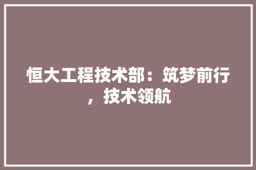 恒大工程技术部：筑梦前行，技术领航