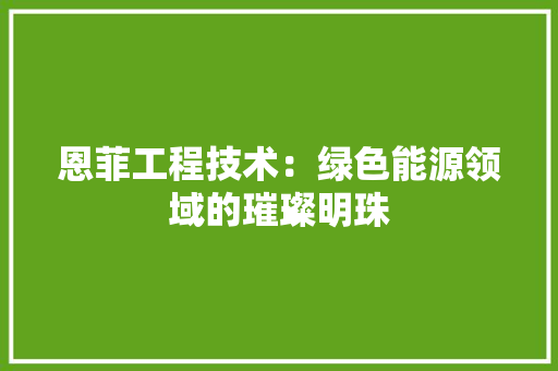 恩菲工程技术：绿色能源领域的璀璨明珠
