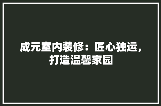 成元室内装修：匠心独运，打造温馨家园 中式风格装饰
