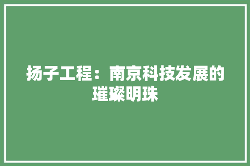 扬子工程：南京科技发展的璀璨明珠
