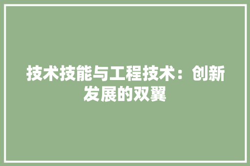 技术技能与工程技术：创新发展的双翼