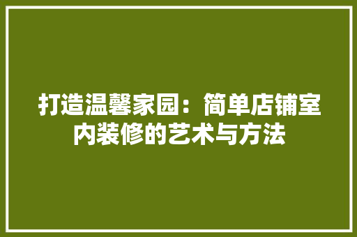 打造温馨家园：简单店铺室内装修的艺术与方法 室内设计