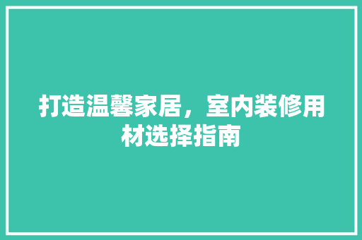 打造温馨家居，室内装修用材选择指南 室内设计