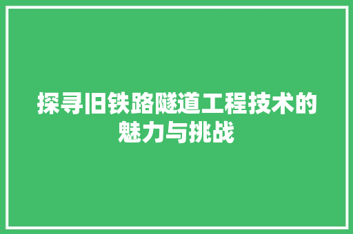 探寻旧铁路隧道工程技术的魅力与挑战 室内设计