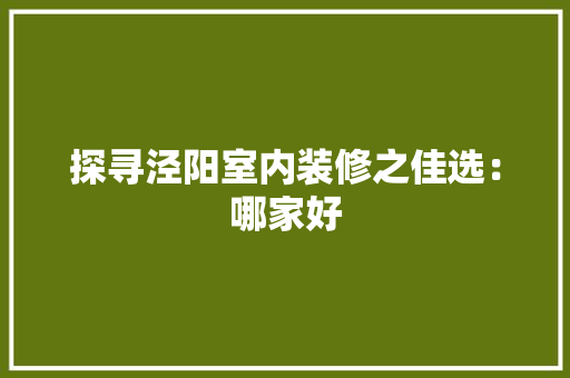 探寻泾阳室内装修之佳选：哪家好