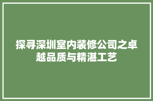 探寻深圳室内装修公司之卓越品质与精湛工艺 室内设计