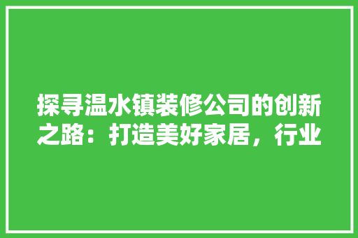 探寻温水镇装修公司的创新之路：打造美好家居，行业风尚 室内设计