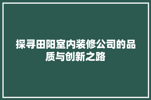 探寻田阳室内装修公司的品质与创新之路