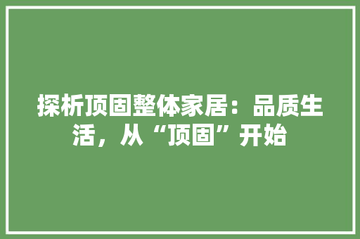 探析顶固整体家居：品质生活，从“顶固”开始 室内设计