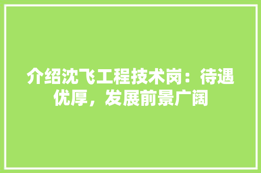 介绍沈飞工程技术岗：待遇优厚，发展前景广阔