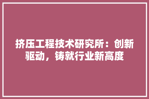 挤压工程技术研究所：创新驱动，铸就行业新高度