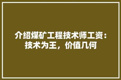 介绍煤矿工程技术师工资：技术为王，价值几何 家居装修