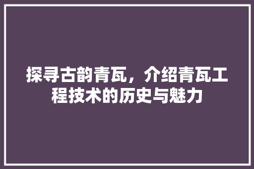 探寻古韵青瓦，介绍青瓦工程技术的历史与魅力