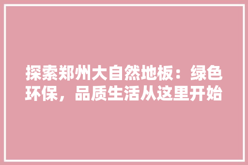 探索郑州大自然地板：绿色环保，品质生活从这里开始 室内设计