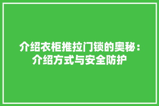 介绍衣柜推拉门锁的奥秘：介绍方式与安全防护 家居装修