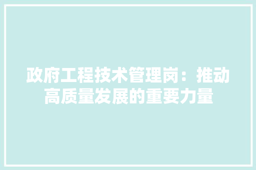 政府工程技术管理岗：推动高质量发展的重要力量