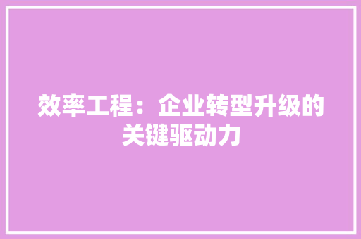 效率工程：企业转型升级的关键驱动力 室内设计