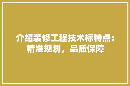 介绍装修工程技术标特点：精准规划，品质保障 家居装修