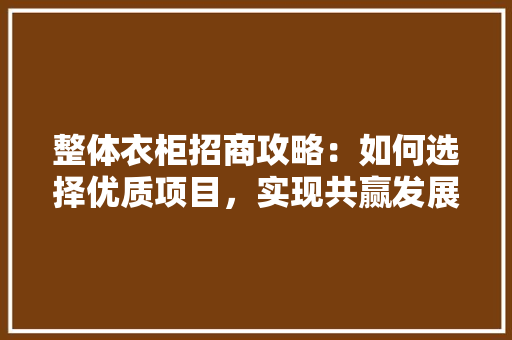 整体衣柜招商攻略：如何选择优质项目，实现共赢发展 室内设计
