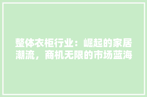 整体衣柜行业：崛起的家居潮流，商机无限的市场蓝海 室内设计
