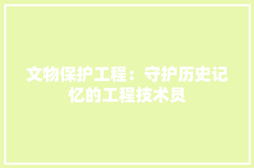 文物保护工程：守护历史记忆的工程技术员