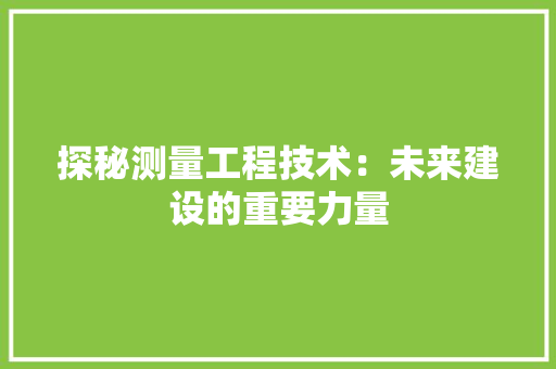 探秘测量工程技术：未来建设的重要力量 室内设计