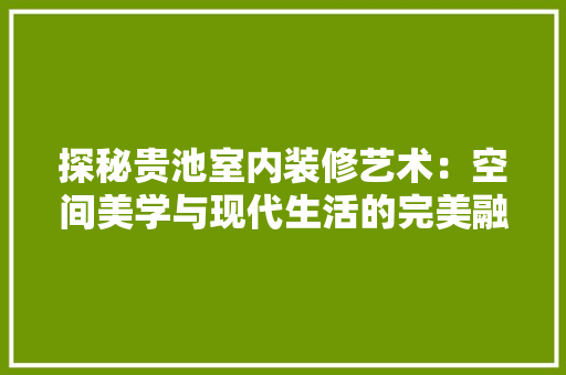 探秘贵池室内装修艺术：空间美学与现代生活的完美融合 室内设计