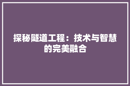 探秘隧道工程：技术与智慧的完美融合 室内设计